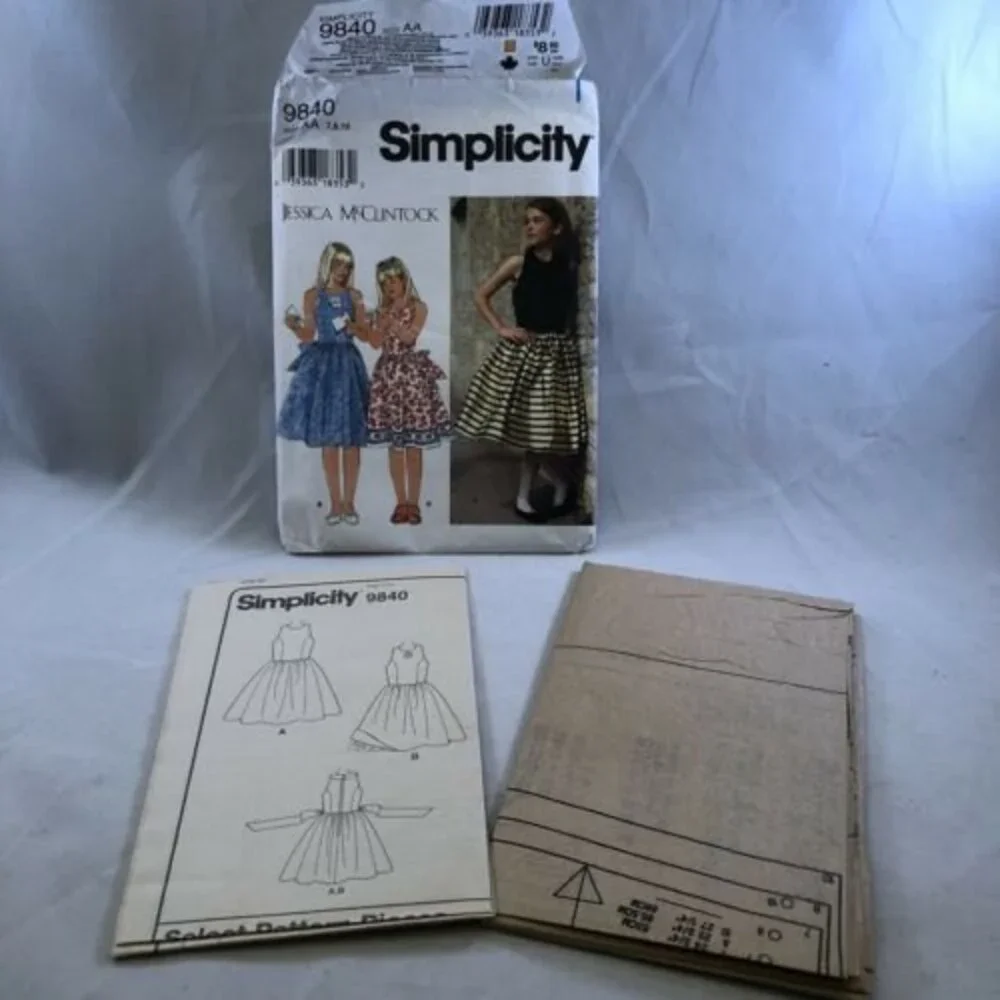 Simplicity 9840 Jessica McClintock Girls Dress Pattern 7 8 10 sleeveless Uncut